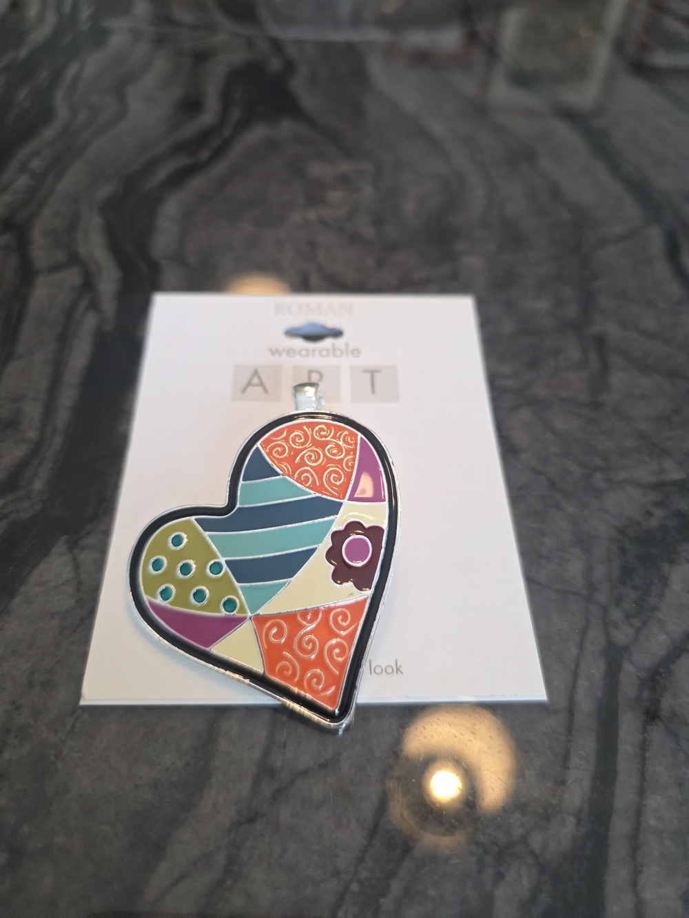 Roman Wearable Art Multicolor Enamel Heart Pendant in Red, Orange and Purple